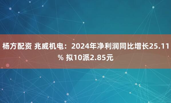 杨方配资 兆威机电：2024年净利润同比增长25.11% 拟10派2.85元